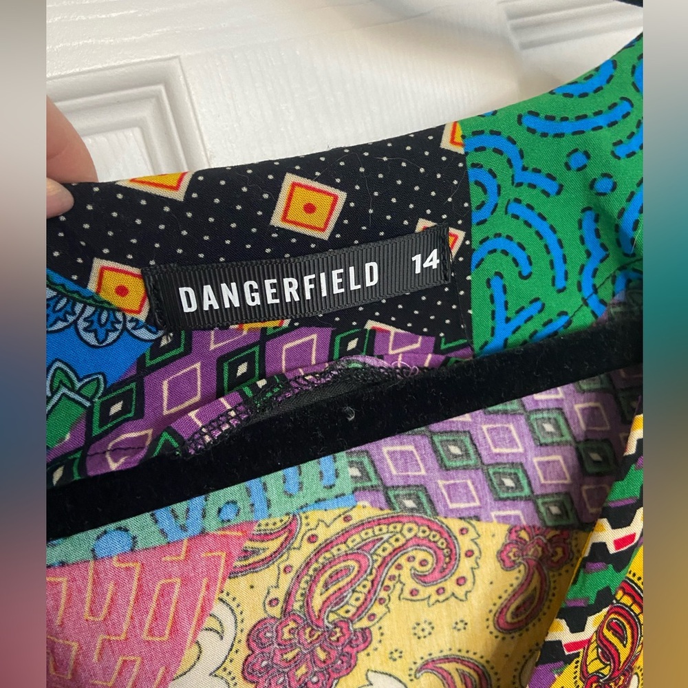 Dangerfield Patchwork Style Rainbow Button Up Dre… - image 4